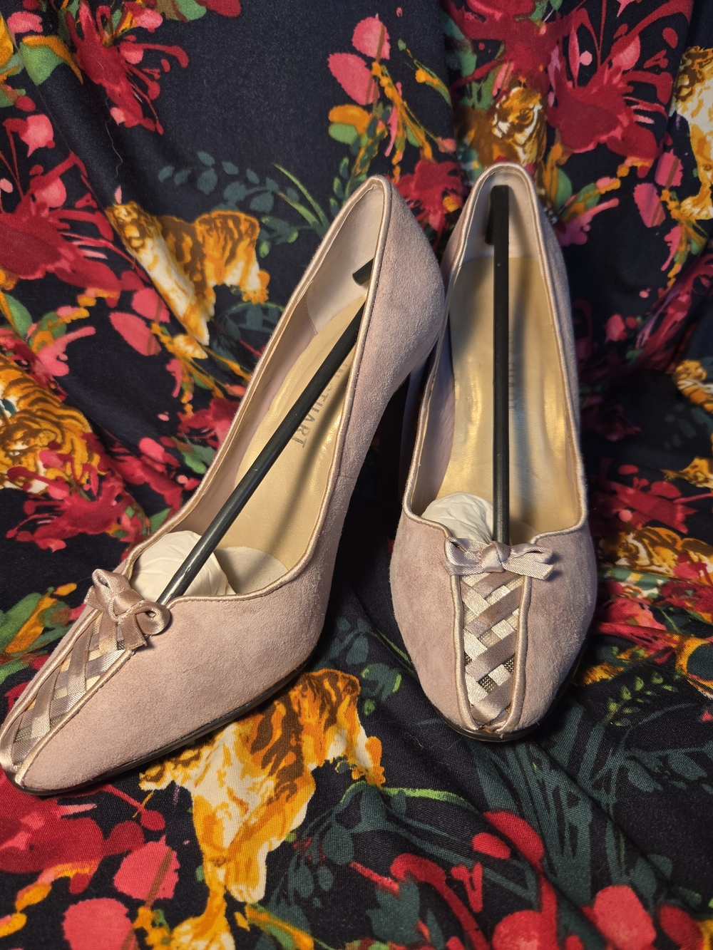 Colin Stuart Dusty Pink Suede Pointed-Toe Heels with Bow